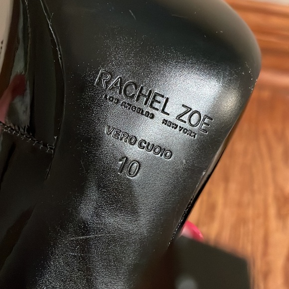 RACHEL ZOE Sam black patent leather 3 strap heeled pump point toe size 10 - Picture 11 of 17